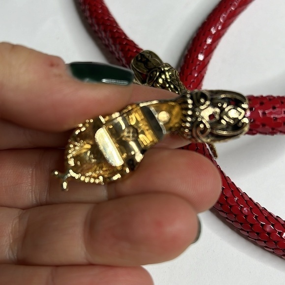 Vintage DL Auld Red Metal Mesh Snake Necklace Belt - Picture 11 of 11